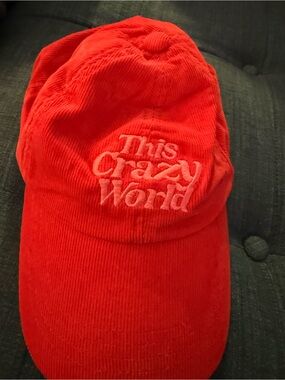 Red "This Crazy World" Corduroy Baseball Cap